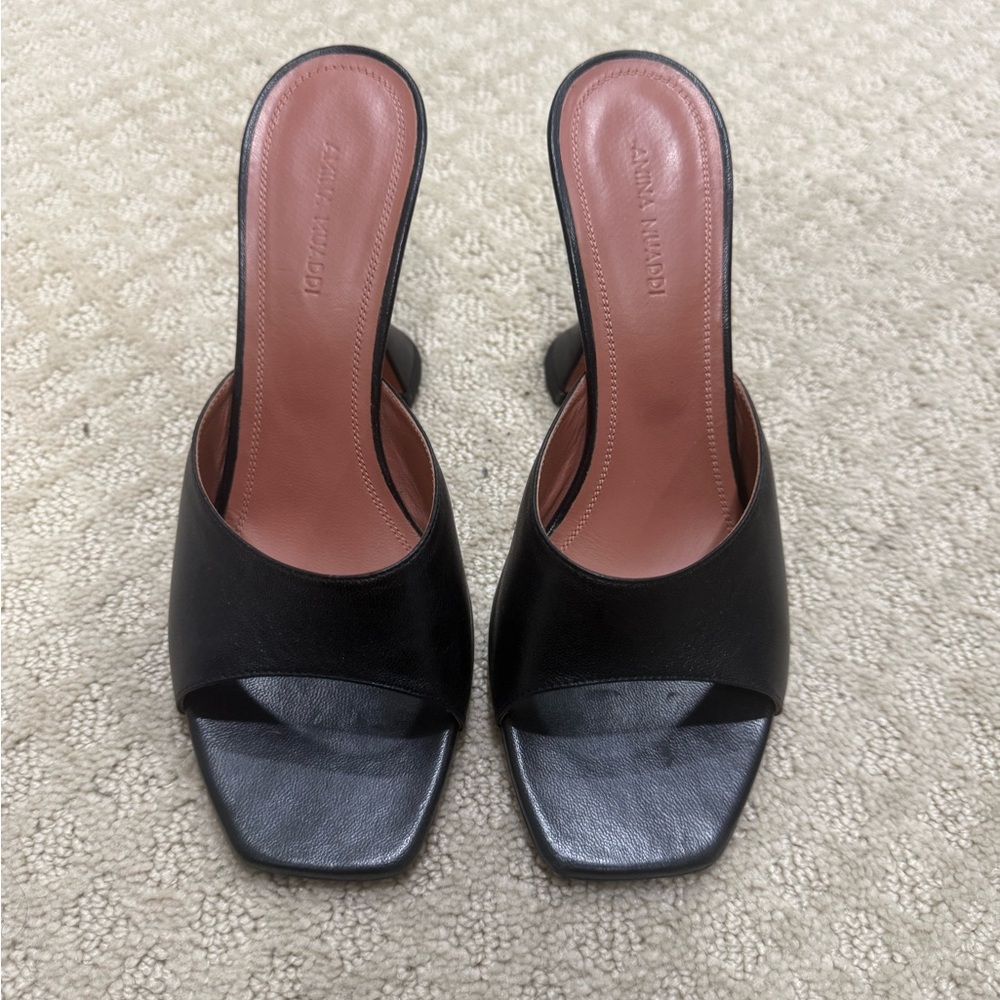 Amina Muaddi Black Leather Mules
